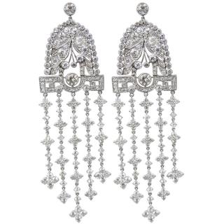 Appraisal: Art Deco Approx Carat Diamond and Platinum Chandelier Earrings Diamonds