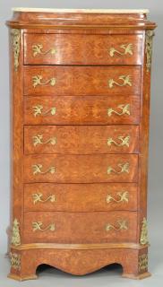 Appraisal: French style marble top chest with marquetry inlay late th