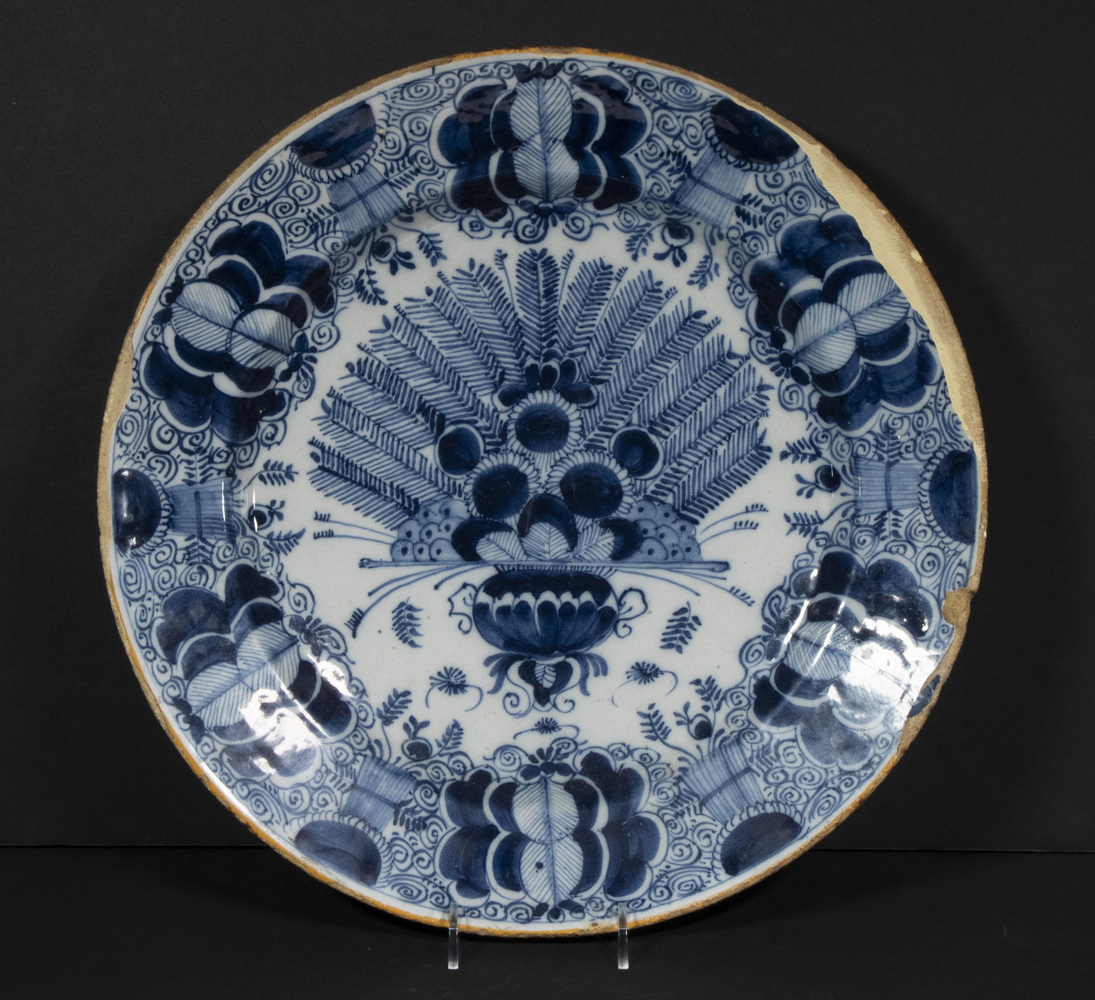 Appraisal: TH C DELFT CHARGER Dutch Blue White Delft Peacock Pattern