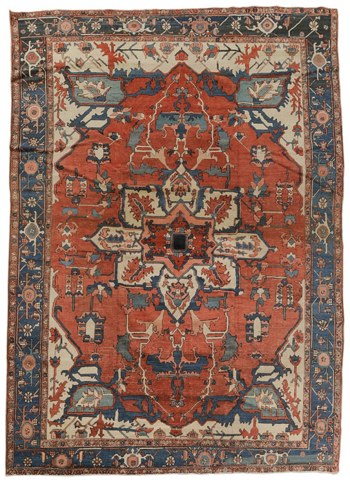 Appraisal: Fine Serapi Carpet well-drawn with star-shaped central medallion on brick-red