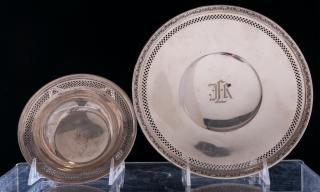 Appraisal: Sterling Bowl Pedestal Plate Two Both with pierced rims and