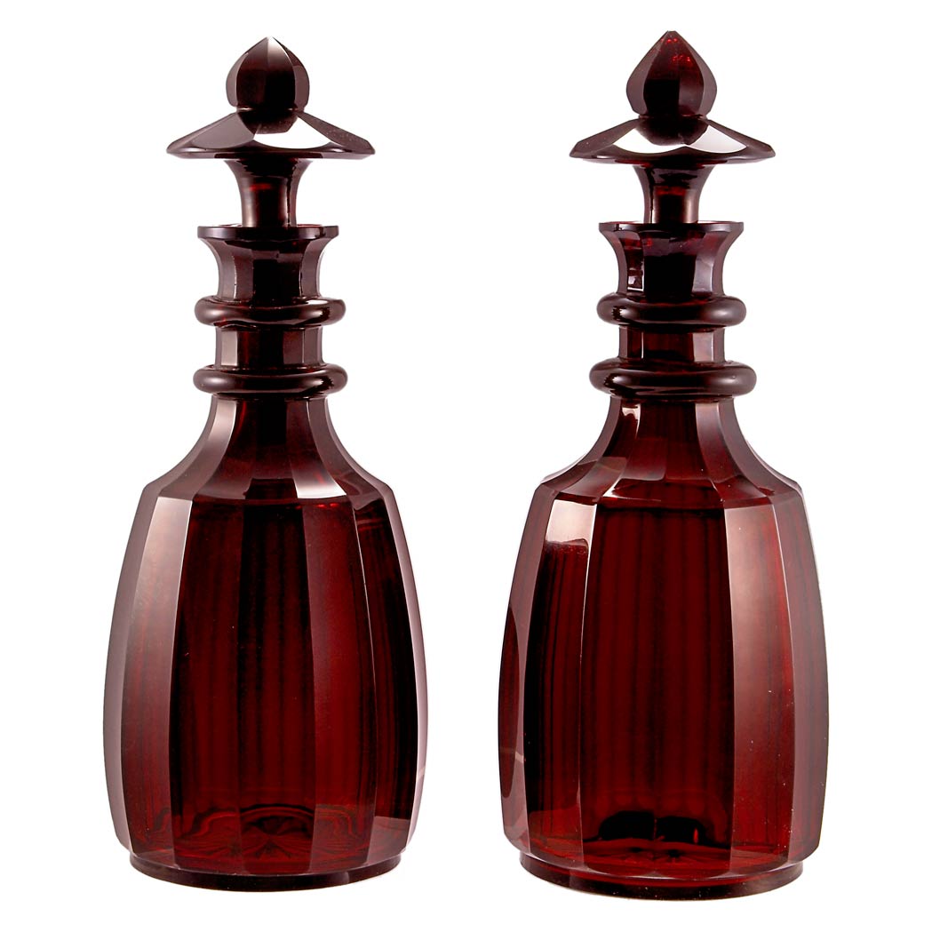 Appraisal: Pair of Bohemian Style Ruby Glass Decanters Late th early