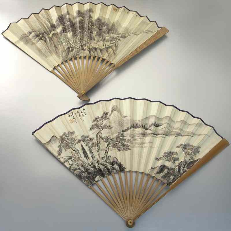 Appraisal: Chinese watercolor painted and calligraphyfans both signed and sealed ''H