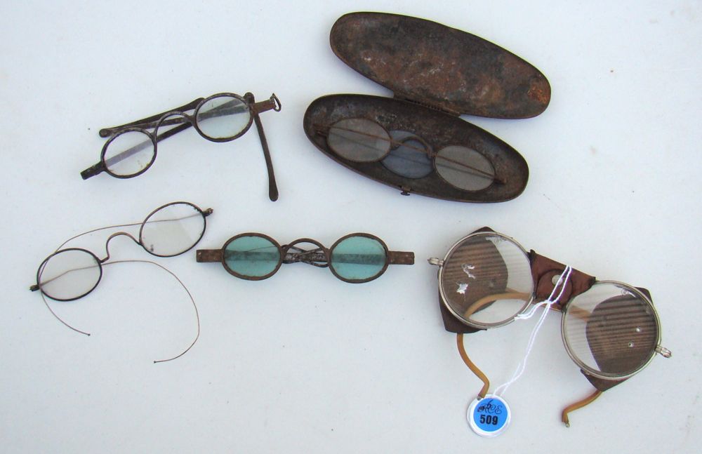 Appraisal: FIVE PAIRS OF OLD EYEGLASSES Mostly th CenturyOne with green