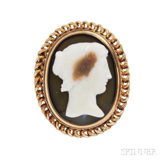 Appraisal: Antique Gold and Hardstone Cameo Brooch France depicting a maiden