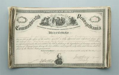 Appraisal: Civil War reparations certificates each signed Jno W Geary as