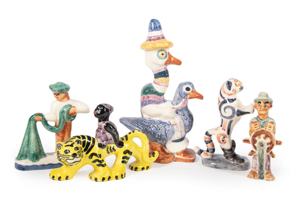 Appraisal: Five Shearwater Art Pottery Figures incl Mother Goose The Lady