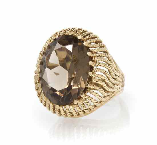 Appraisal: A Karat Yellow Gold and Smoky Quartz Ring containing one