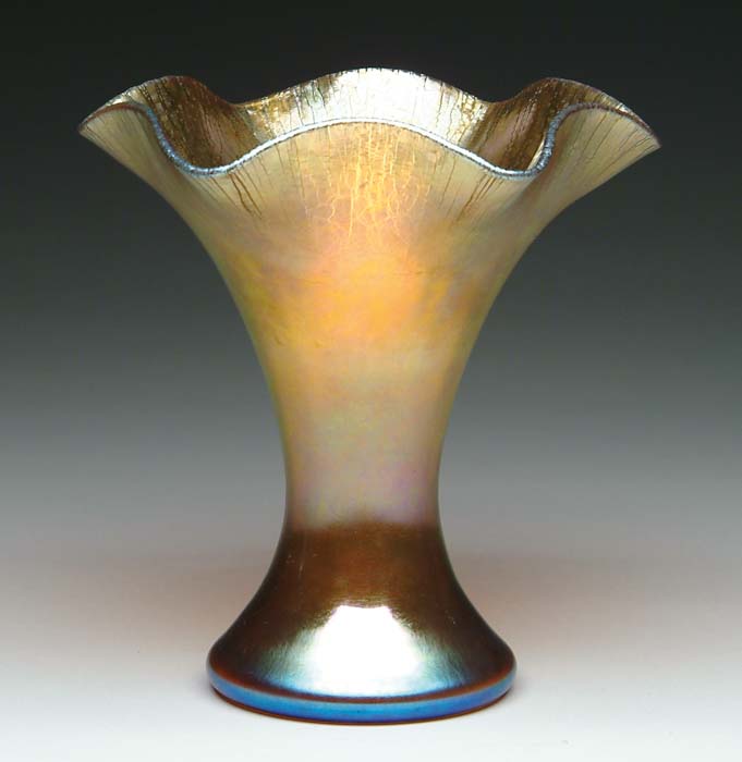 Appraisal: STEUBEN ART GLASS VASE Gold Aurene vase with flaring ruffled