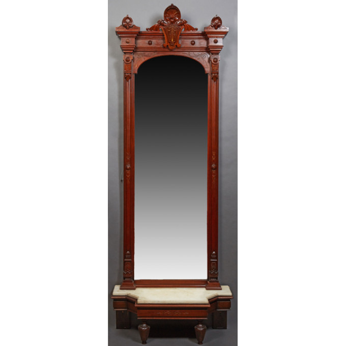 Appraisal: American Victorian Carved Walnut Pier Mirror c the arched curved