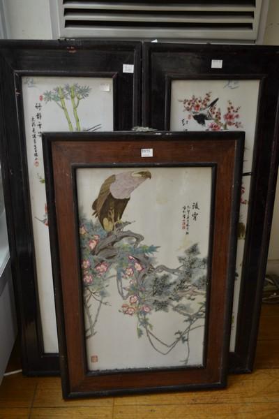 Appraisal: THREE FRAMED CHINESE TILE PANELS