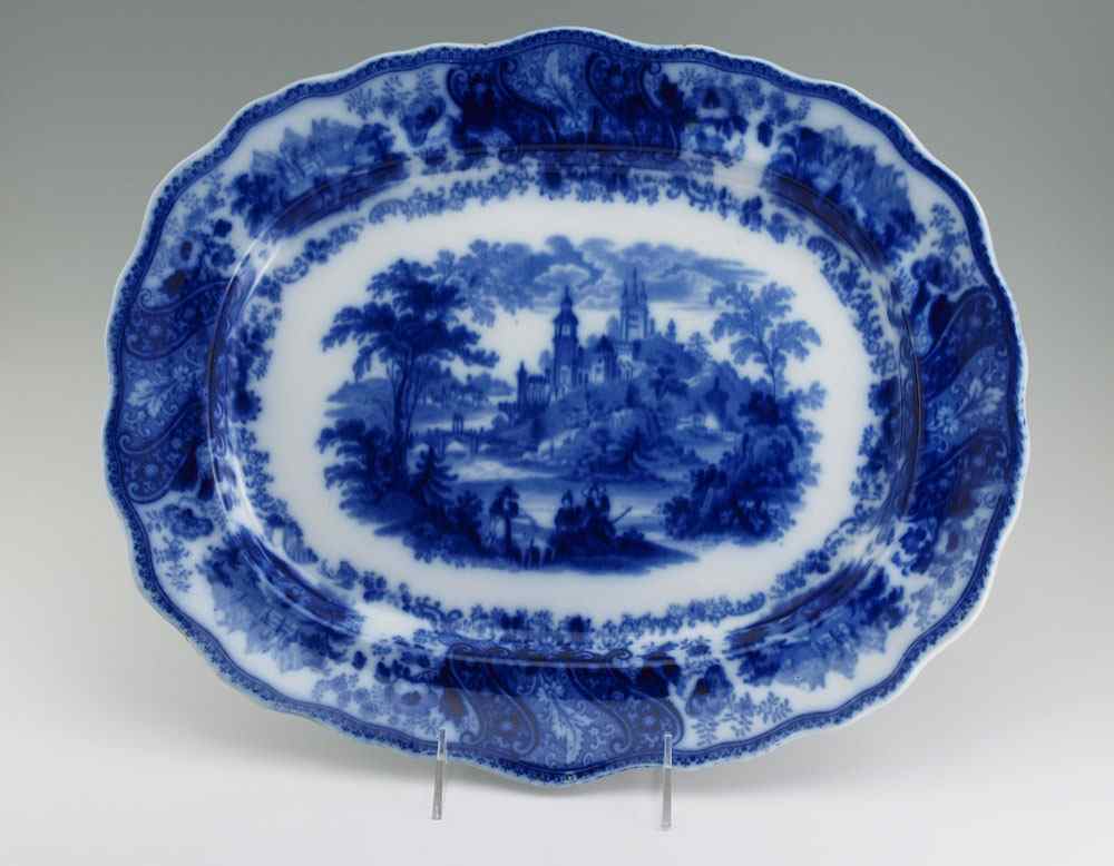 Appraisal: BURGESS LEIGH ENGLISH FLOW BLUE PLATTER ''Non Pereil'' castle scene