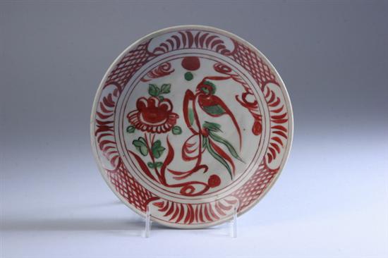 Appraisal: CHINESE IRON RED AND GREEN PORCELAIN PLATE Ming dynasty Bird