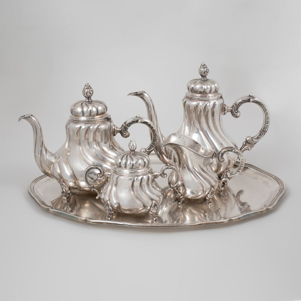 Appraisal: Handarbeit Silver Five Piece Coffee and Tea Service Marked '