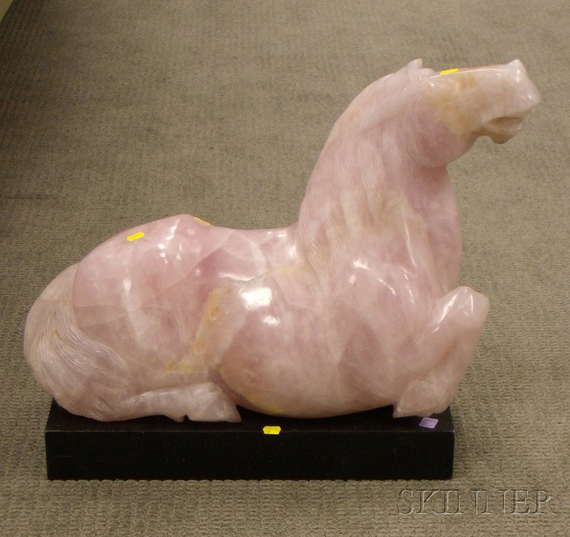 Appraisal: Large Asian Carved Rose Quartz Figure of a Recumbent Horse