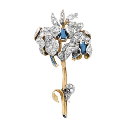 Appraisal: Gold Platinum Diamond and Sapphire Brooch Estimate -