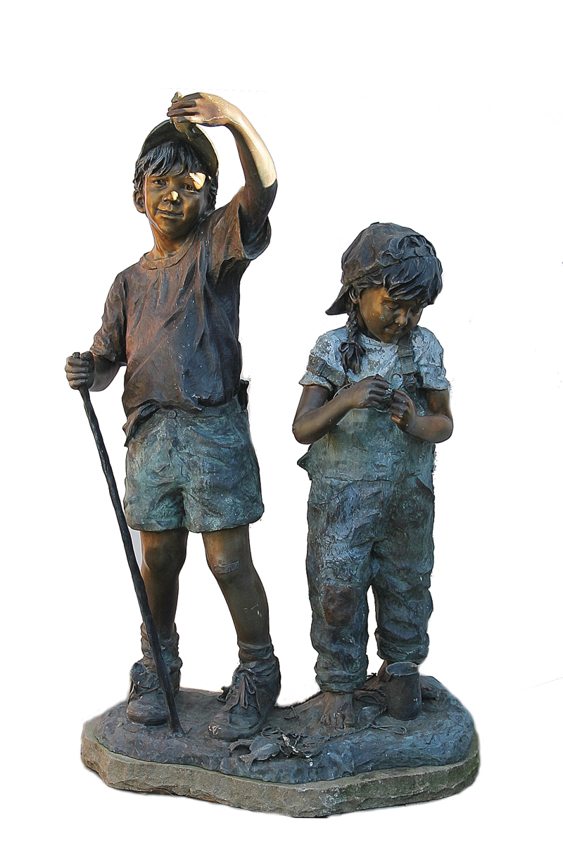 Appraisal: Bronze garden sculpture signed Norton YOUNG BOY AND GIRL FISHING