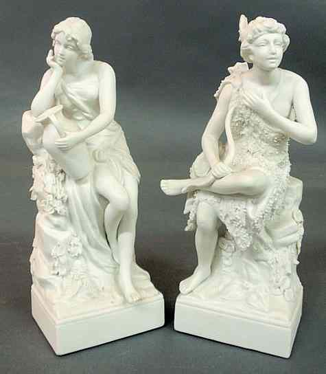 Appraisal: Parian ware bookends of a water girl and female hunter