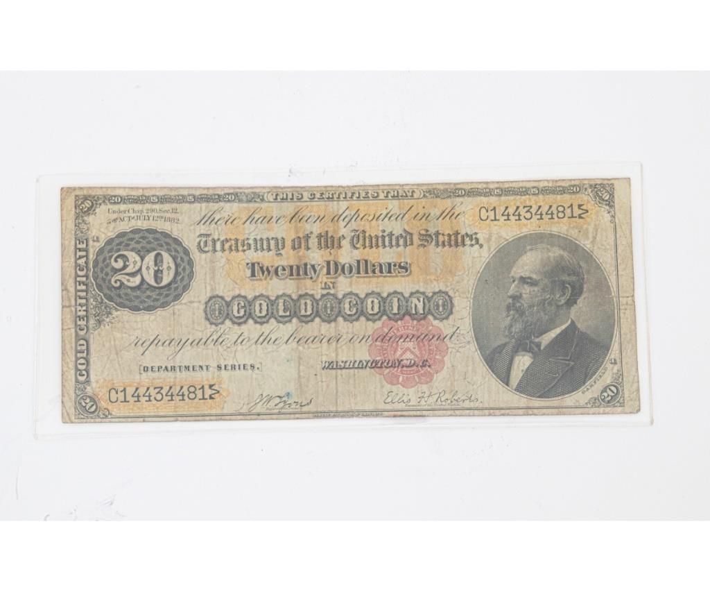 Appraisal: twenty dollar gold certificate Condition Edge splits