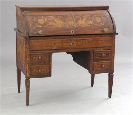 Appraisal: ITALIAN MARQUETRY-INLAID CYLINDER-TOP DESK The top with fruit-filled compote above