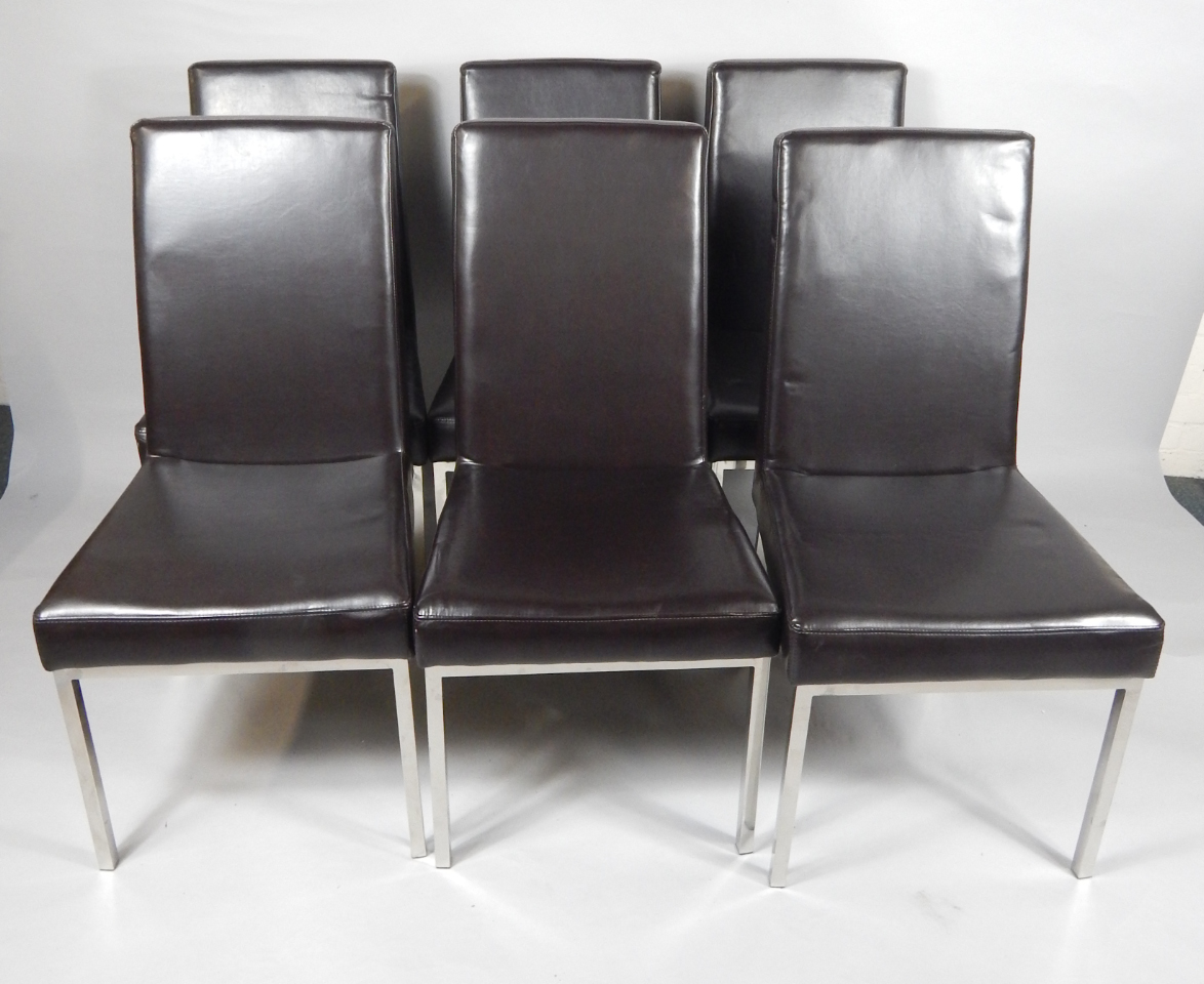 Appraisal: A set of six dark brown leather and metal framed