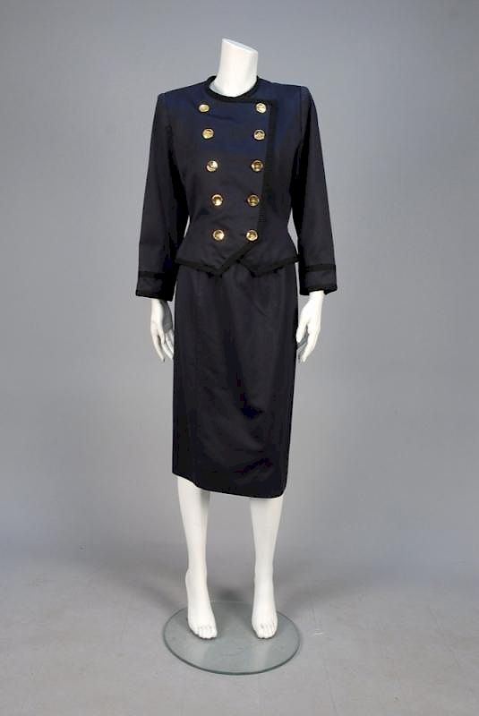 Appraisal: SAINT LAURENT RIVE GAUCHE COTTON SKIRT SUIT s Midnight blue