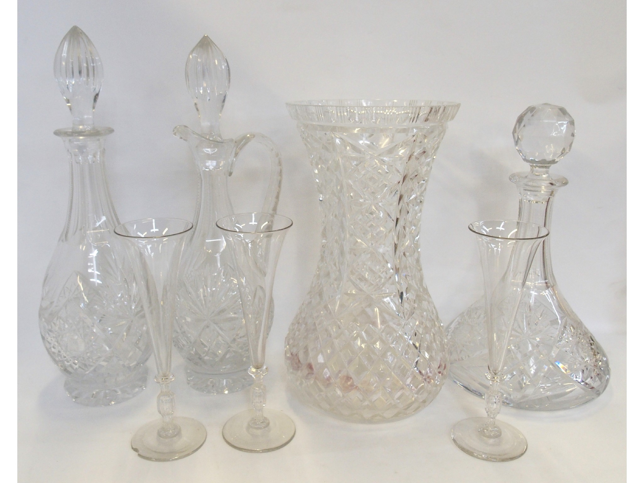 Appraisal: Three antique glasses three various cut glass decanters and a