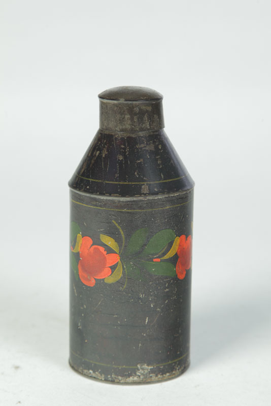 Appraisal: TOLE TEA CADDY American nd quarter- th century Cylindrical caddy