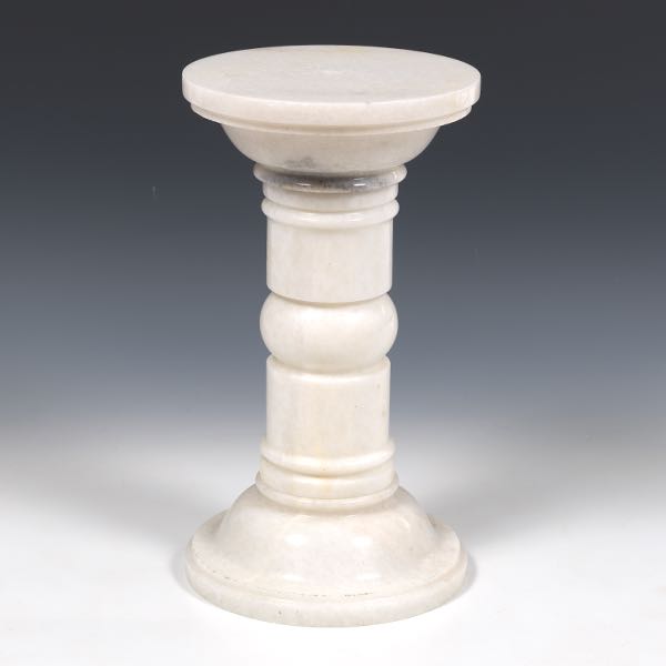 Appraisal: MINIATURE CARVED STONE PEDESTAL x White stone rounded design consisting