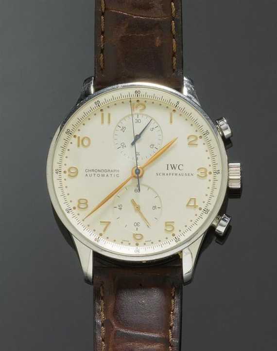 Appraisal: GENTLEMAN'S WRISTWATCH CHRONO-AUTOMATIC PORTUGIESER s Steel Ref Large round case