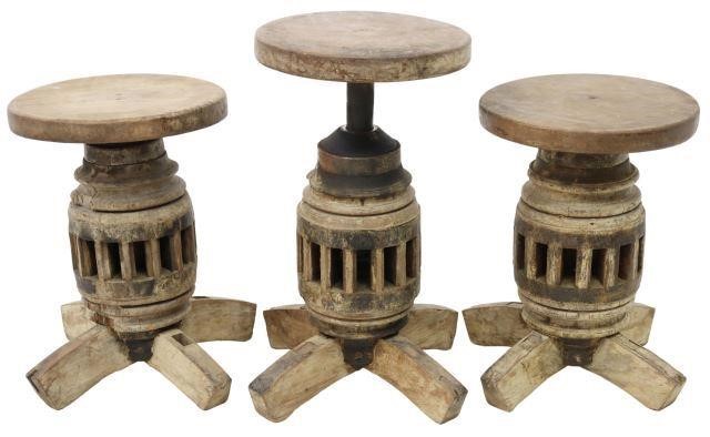 Appraisal: lot of Rustic architectural wood stools early th c having