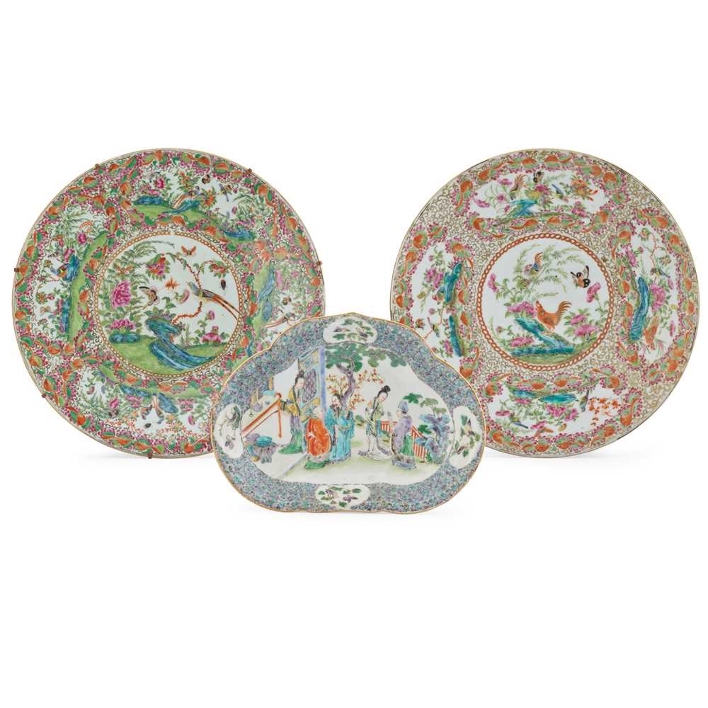 Appraisal: GROUP OF THREE CANTON FAMILLE ROSE WARES QING DYNASTY TH