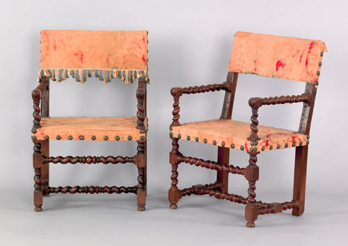 Appraisal: Pair of Italian or Spanish mahogany armchairs late th c