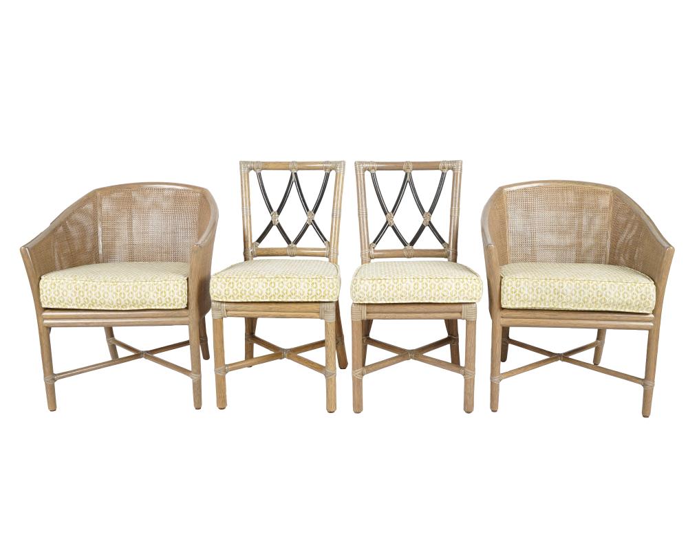 Appraisal: TWO PAIRS OF MCGUIRE RATTAN CHAIRSwith manufacturer's label comprising two