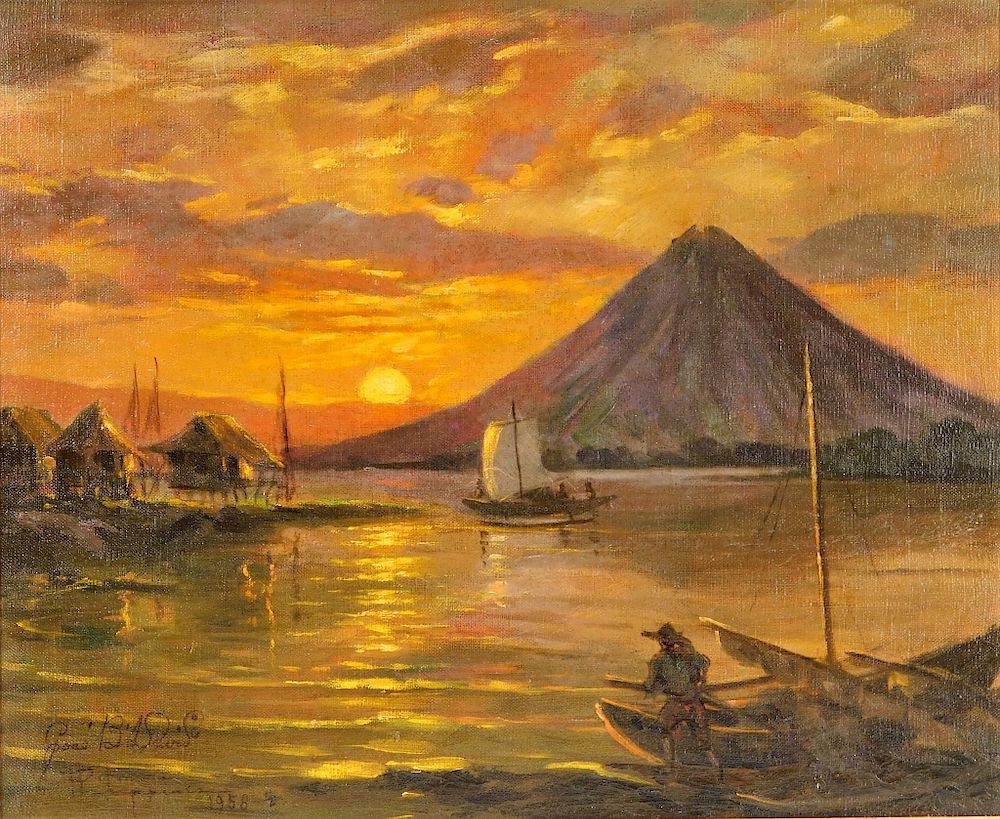 Appraisal: Jose B David Marine Seascape at Sundown Painting Jose B