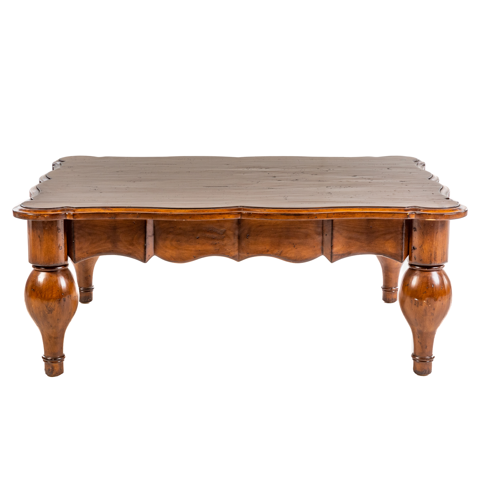 Appraisal: CONTINENTAL STYLE WALNUT WOODLAND COFFEE TABLE th century shaped top