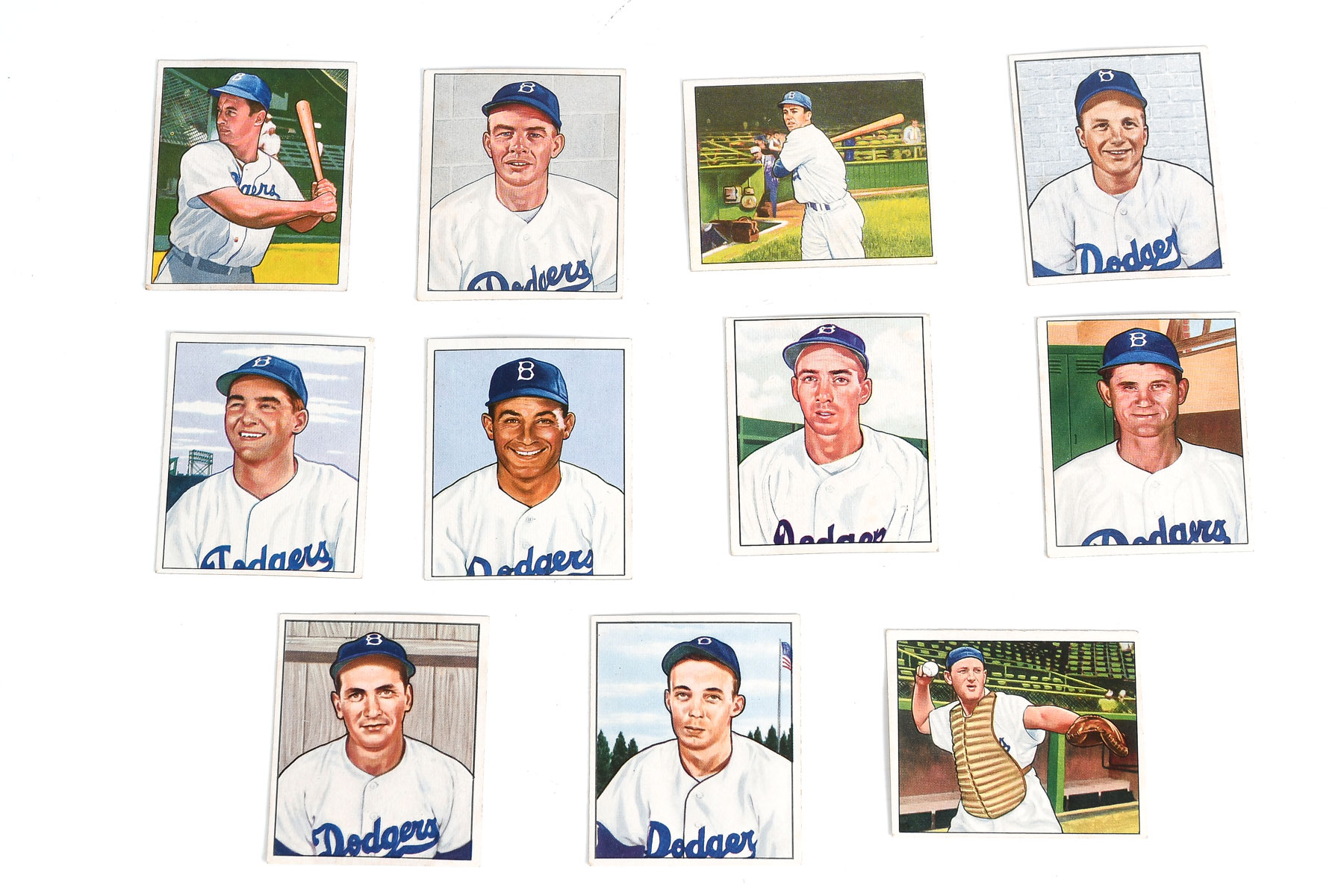 Appraisal: ELEVEN BOWMAN BROOKLYN DODGERS BASEBALL CARDS Bobby Morgan lower-left corner