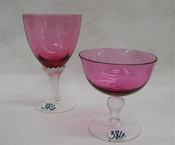 Appraisal: TWO SETS OF CRANBERRY AND CLEAR GOBLETS including wine goblets