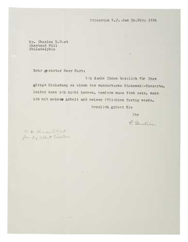 Appraisal: EINSTEIN ALBERT Typed Letter Signed A Einstein to Charles D