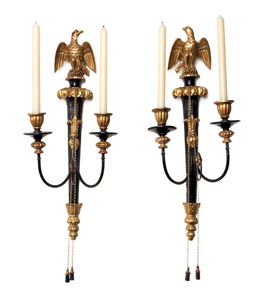 Appraisal: A Pair of Federal Style Painted and Parcel Gilt Sconces