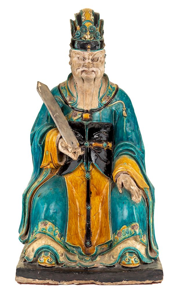 Appraisal: A MONUMENTAL SANCAI-GLAZED FIGURE OF A JUDGE MING DYNASTY A