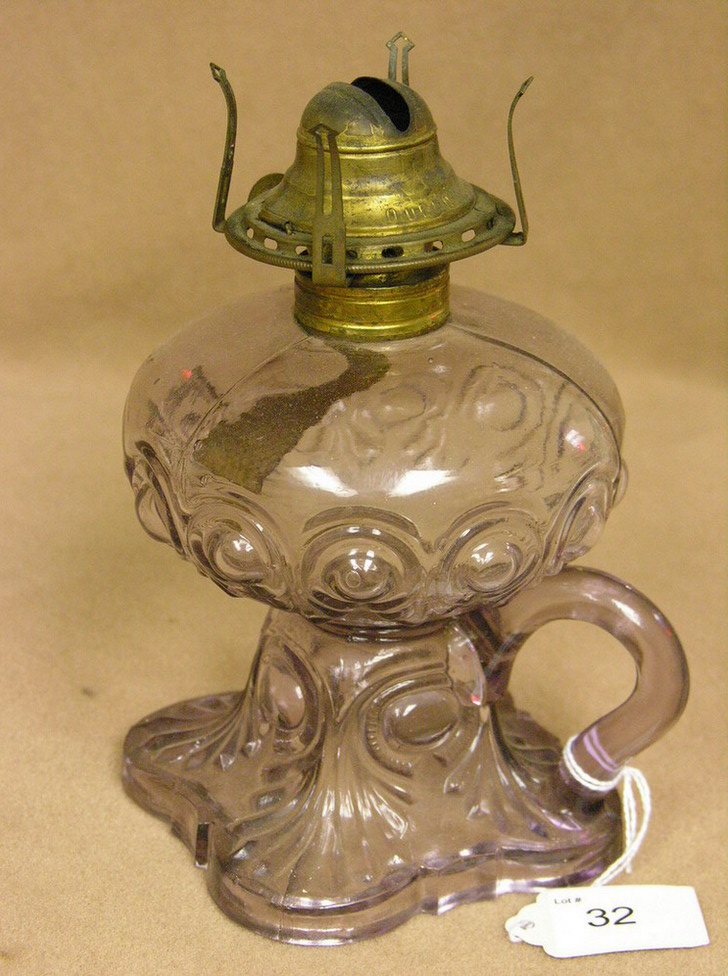 Appraisal: EAPG FINGER HOLD OIL LAMP has turned purple from exposure