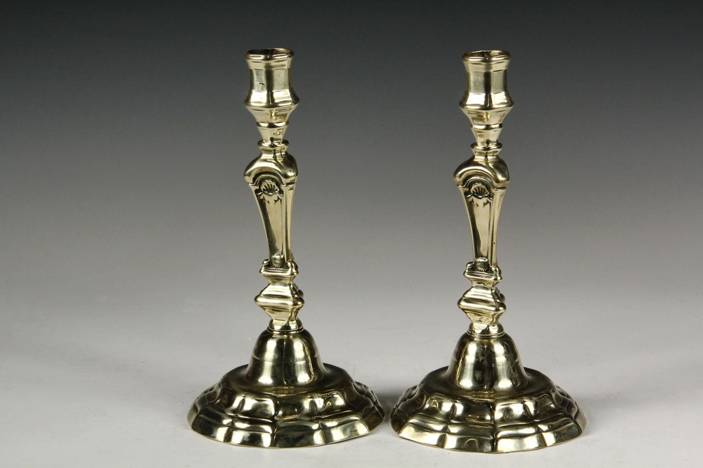 Appraisal: PAIR OF FRENCH BRASS CANDLESTICKS - Provincial Burnished Brass Candlesticks