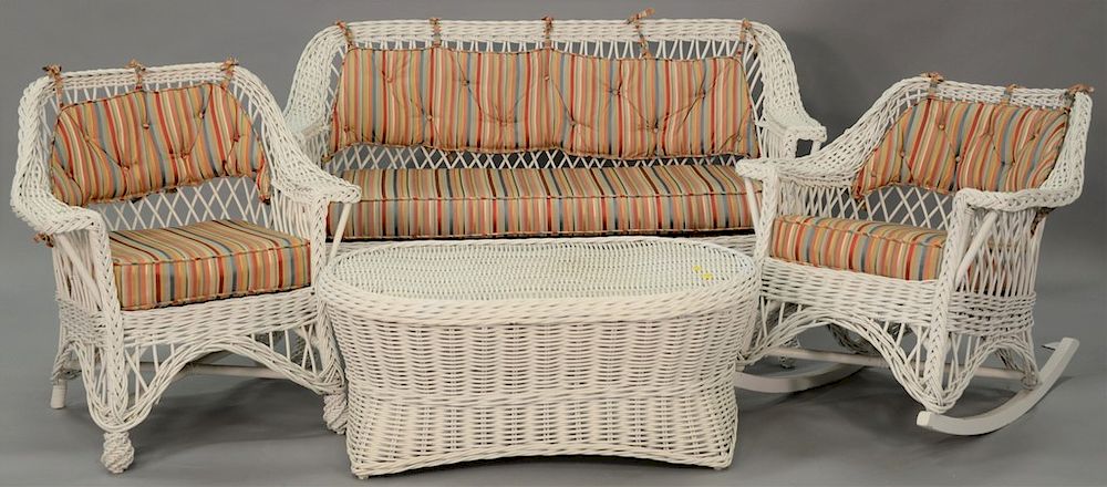 Appraisal: Wicker four piece set including loveseat wd in rocker armchair