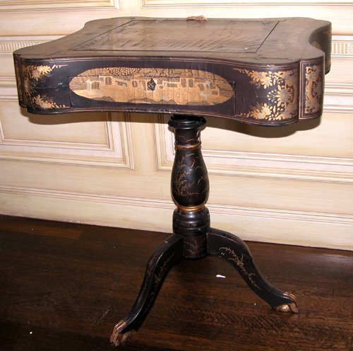 Appraisal: Title Chinese Export Lacquer Games Table with hinged top tripod