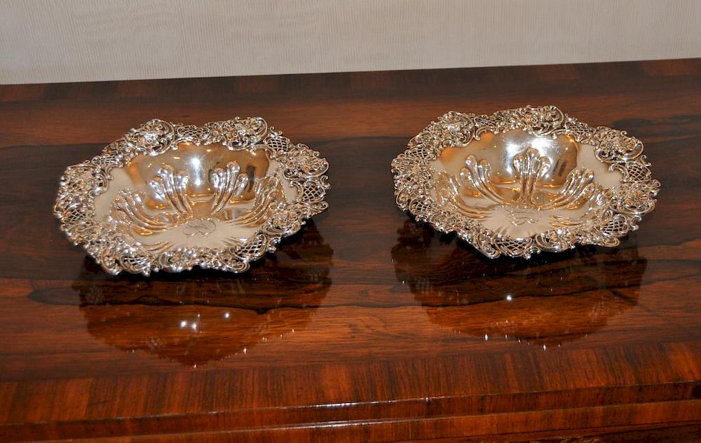 Appraisal: Pair Bailey Banks Biddle Sterling Bowls repousse interiors with pierced