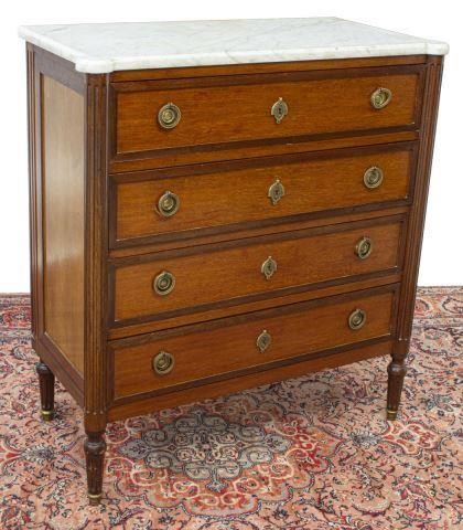 Appraisal: French Louis XVI style mahogany commode th c marble top