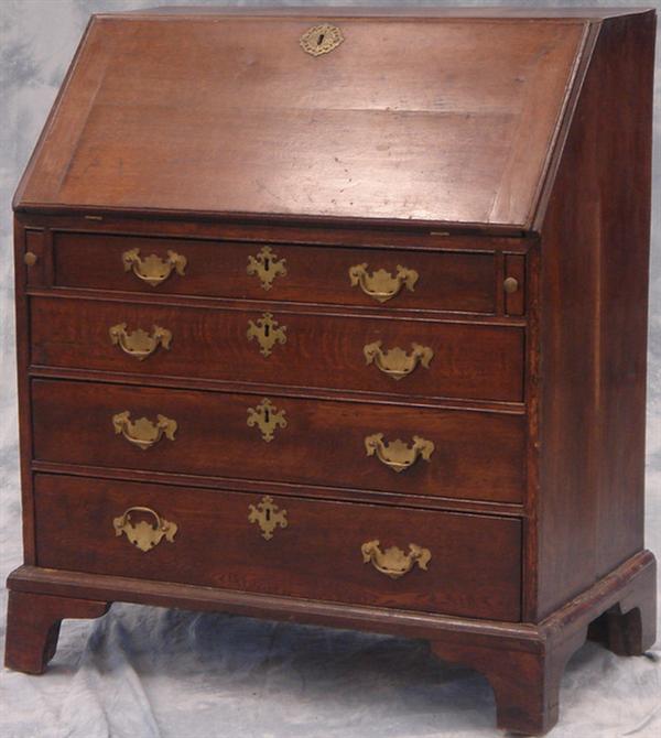 Appraisal: Oak Georgian slant lid desk original feet replaced brasses some