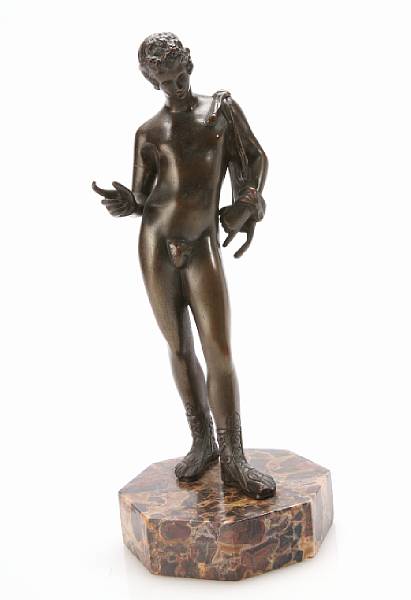 Appraisal: An Italian patinated bronze figure of Narcissus on a marble