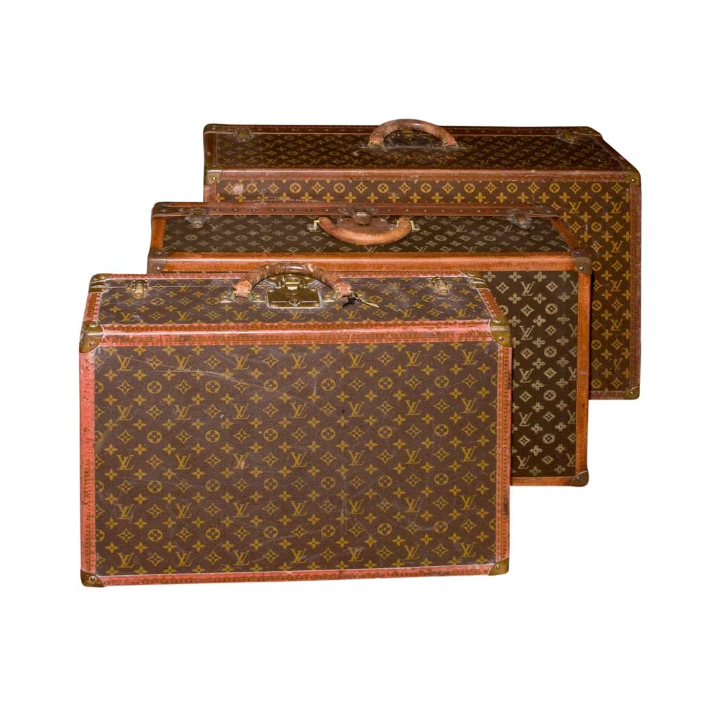 Appraisal: Group of Three Louis Vuitton Alzer Suitcases Length of largest